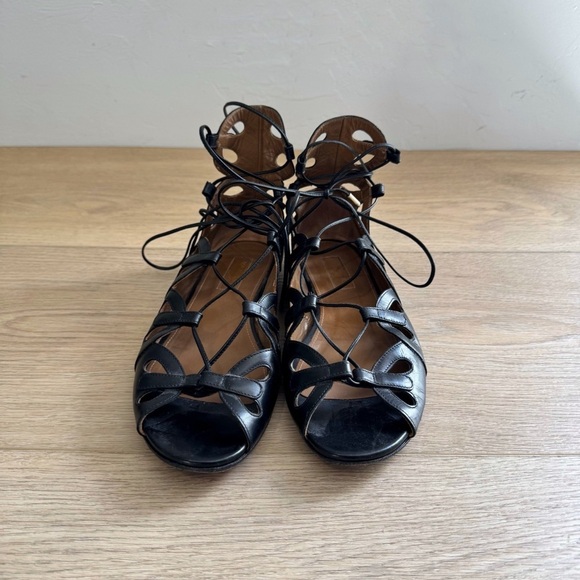 Aquazzura J’Adore Black Leather Lace Up Sandals Size 37.5 / US 7.5 - Picture 2 of 6